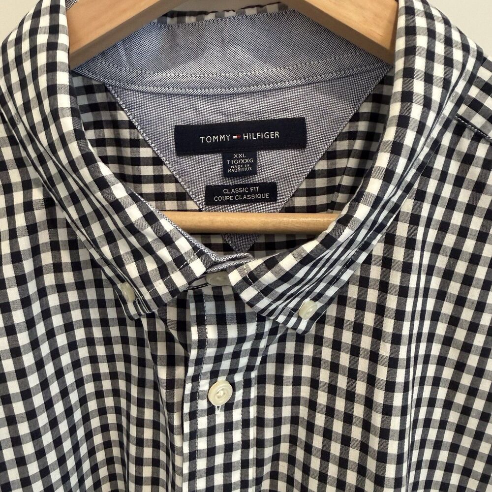 Tommy Hilfiger Dress Shirt Plaid XXL Black White Check Classic Business Casual